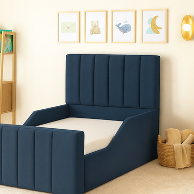 Panel Kids Bed Frame With Side Rails 3ft Single Toddler Bed Blue