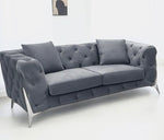 Velvet Fabric Chesterfield Sofa - Silver French Wing Legs