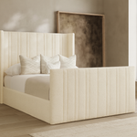 Luxe Winged Upholstered Bed Front View 4ft Double Cream Boucle With Vertical Lines