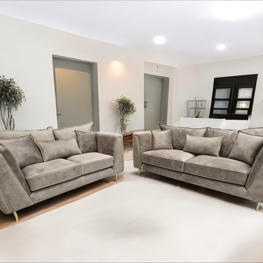 Elizabeth 3 + 2 Seater Sofa Set Fabric Truffle With Gold Legs