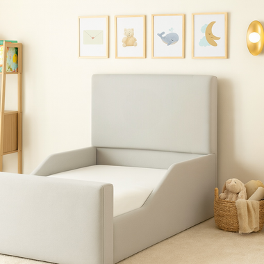 Plain Kids Upholstered Bed Frame With Side Rails Grey Plush 3ft Single