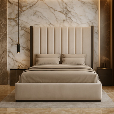 Chateau Noir Metal Bed Frame 4ft 6 Double Upholstered Cream With Black Frame