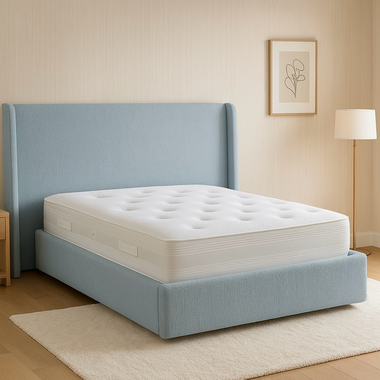The Luna Extended Bed Upholstered Plush Sky Blue