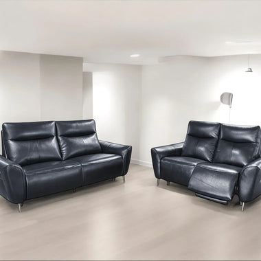 Bellencia 3 + 2 Set Genuine Leather Power Recliner Sofa Cream And Black - DF Beds