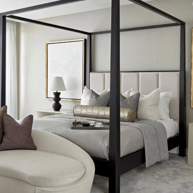 Kensington 4 Poster Metal Bed Frame Cream Plush Fabric