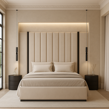 Chateau Noir Extended Metal Bed Frame 5ft King Upholstered Cream With Black Frame