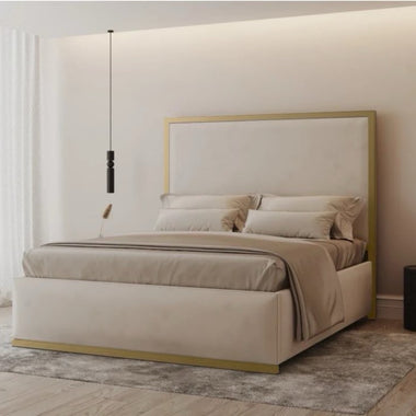 Dallas Gold Metal Bed Frame Upholstered Cream