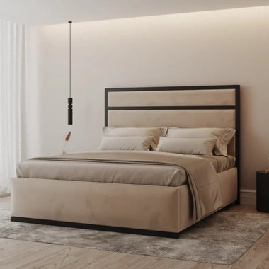 Linyel Blac Metal Bed Frame upholstered Cream