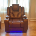 Bravado 3 + 2 Genuine Leather Power Recliner Sofa With Adjustable Headrest And Extras