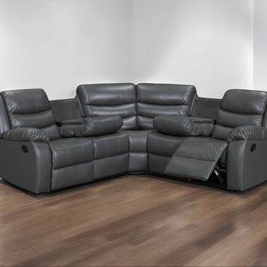 Leather Reclining Sofa Corner Grey