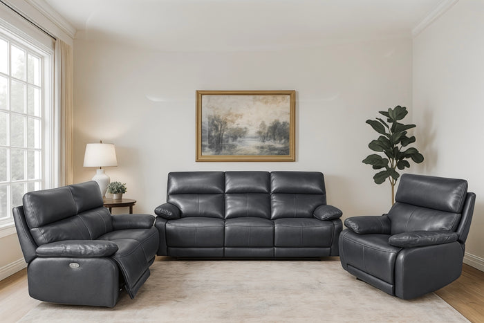 Bali Genuine Leather 3+2+1 Sofa Set Power Recliner Black