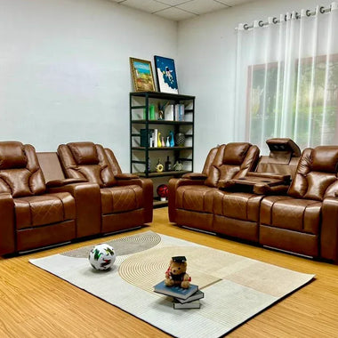 Bravado 3 + 2 Air Leather Power Recliner Sofa With Adjustable Headrest And Extras - DF Beds