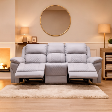 Roman Leather Recliner Sofa 3 Seater Light Grey
