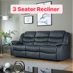 Leather Recliner Sofa Grey & Black