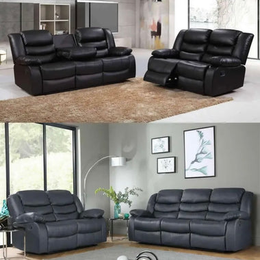 Leather Reclining Sofa 3 + 2 Grey or Black