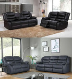 Leather Reclining Sofa Grey & Black