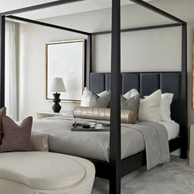 Kensington 4 Poster Metal Bed Frame Grey Plush Fabric