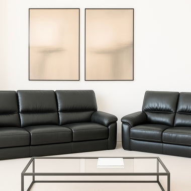 Dalmore Genuine Leather Sofa Black 3 + 2 Seater