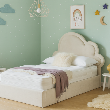 Lume Cloud Bed Frame 3ft Single Cream Plush Kids Children Bed