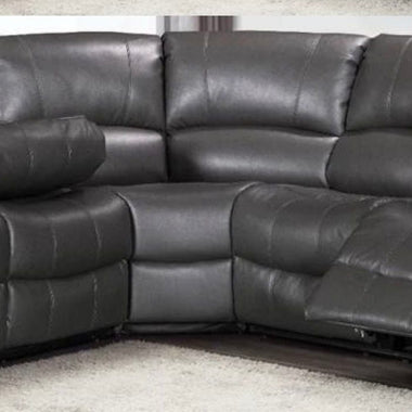 Grey leather Corner sectional sofa with reclining seats in a room setting