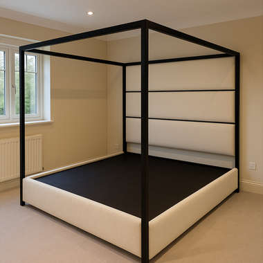 Royal 4 Poster Bed Frame Black Metal Frame Upholstered Fabric