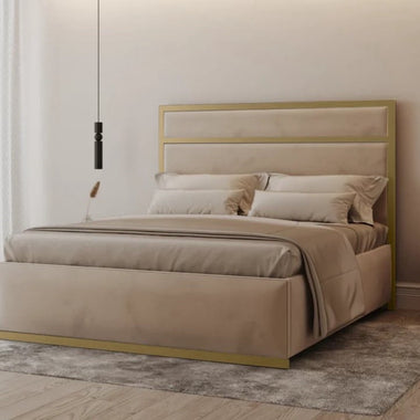 Linyel Gold Metal Bed Frame Upholstered Champagne