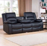 Leather Reclining Sofa 2 Seater Black
