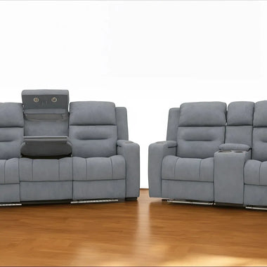 Titus Electric Recliner Leather Sofas With Fast Wireless Charger, LED Lighting, USB + Type C Ports And Arm Storage - DF Beds