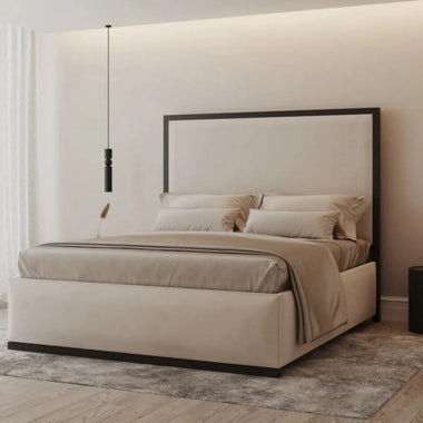 Dallas Black Metal Bed Frame Upholstered Cream