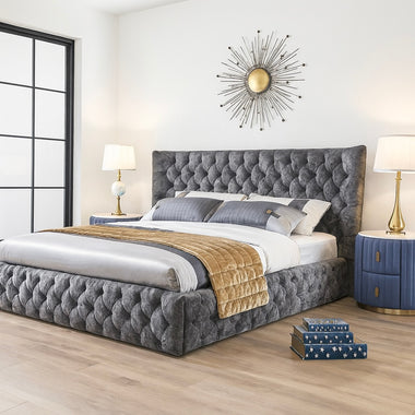 Luxe Winged Back Chesterfield Bed Frame 6ft Super King Grey