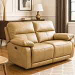 Bali Genuine Leather 2 Seater Sofa Power Recliner Caramel