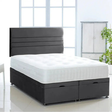 Horizontal Lined Ottoman Storage Divan Bed with Headboard - DF Beds