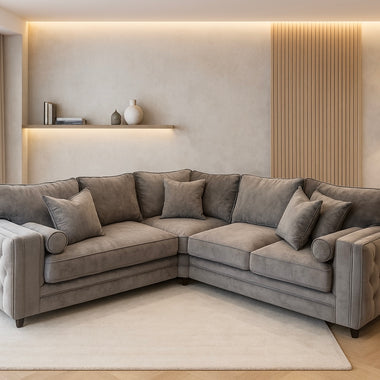 Mayfair Chesterfield Sofa Fullback & Cushions Mink Regular Corner