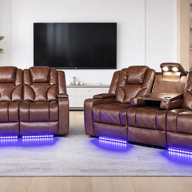 Bravado 3 + 2 Air Leather Power Recliner Sofa With Adjustable Headrest And Extras - DF Beds