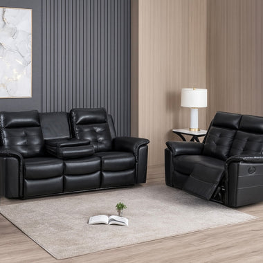 Reno Leather Recliner Sofa 3 + 2 + 1 Seater Sofa Set Black