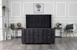 Luxe Winged Upholstered Bed Front View 6ft Super King Grey With Vertical Lines