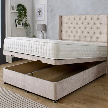 emily wing ottoman base with chesterfield headboard