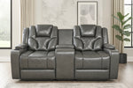 Bravado 2 Seater Genuine Leather Power Recliner Sofa With Adjustable Headrest And Extras Grey
