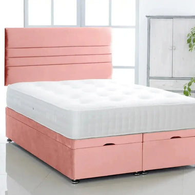 Horizontal Lined Ottoman Storage Divan Bed with Headboard - DF Beds