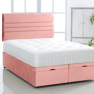 Horizontal lined ottoman bed base with headboard