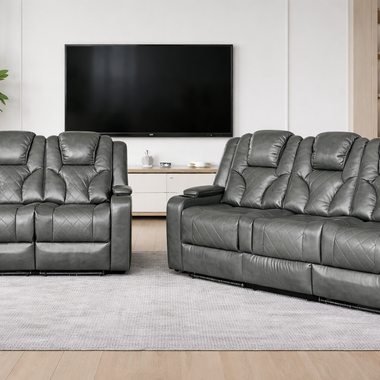 Bravado 3 + 2 Air Leather Power Recliner Sofa With Adjustable Headrest And Extras
