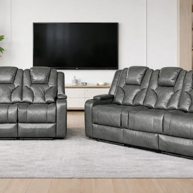 Bravado 3 + 2 Air Leather Power Recliner Sofa With Adjustable Headrest And Extras - DF Beds