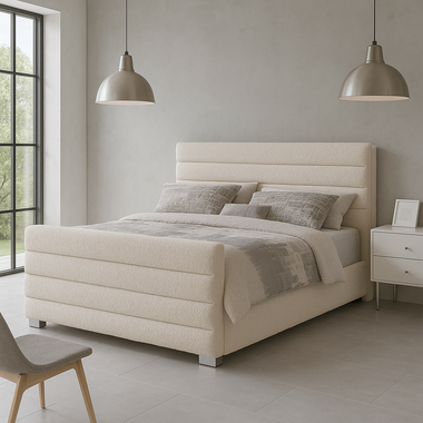 Dallas Fabric Bed Frame 5ft King Cream Boucle With Vertical Lines