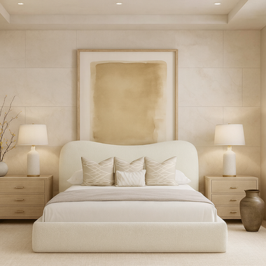 Curve Boucle Upholstered Bed Frame Cream 5ft King