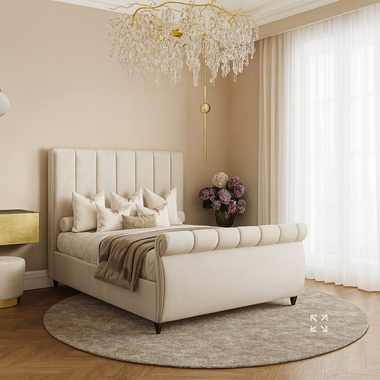 Charlton Upholstered Bed Swan Sleigh 5ft King Cream