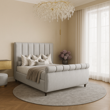 Charlton Upholstered Bed Swan Sleigh 4ft 6 Double Silver