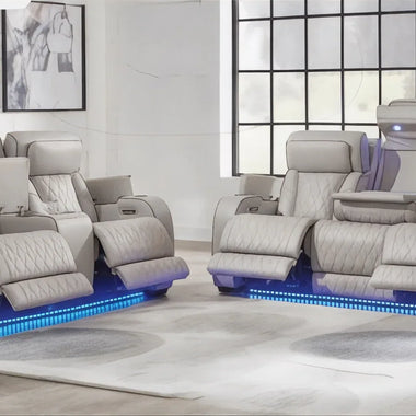 Knightsbridge LED Power Reclining 3 + 2 Sofa Set – Beige Modern Home Theater Comfort - DF Beds