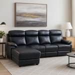 Malfi Modular Genuine Leather Electric Recliner 4 Seater Sofa Chaise Left Sofa Black