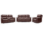 Roman Leather Recliner Sofa 3 + 2 + 1 Seater Set Brown