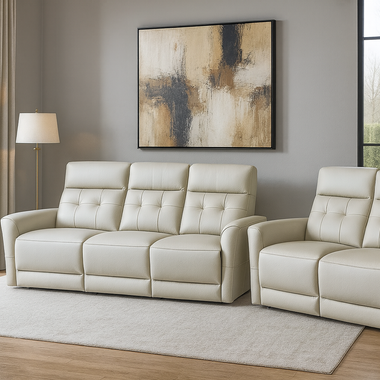 Melinda Genuine Leather Power Recliner Sofa Cream 3 + 2 Seater Set